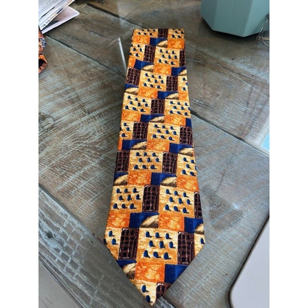 Zegna Mens Tie Gold Brown & Blue
